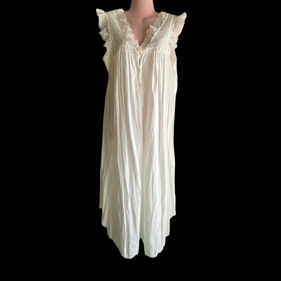 Vintage Christian Dior Nightgown Womens Medium Lace Sheer Midi Lingerie 70s - Picture 1 of 6